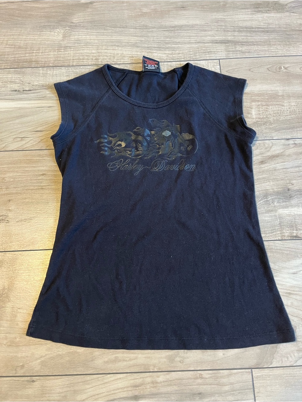 Vintage Harley Davidson Sleeveless Top Women Large Black Flame Biker Y2K
